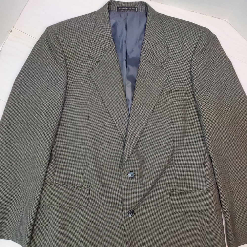 di Marabelli Mens 42R Blazer 80s Core Olive Green Wool Blend Houndstooth Retro